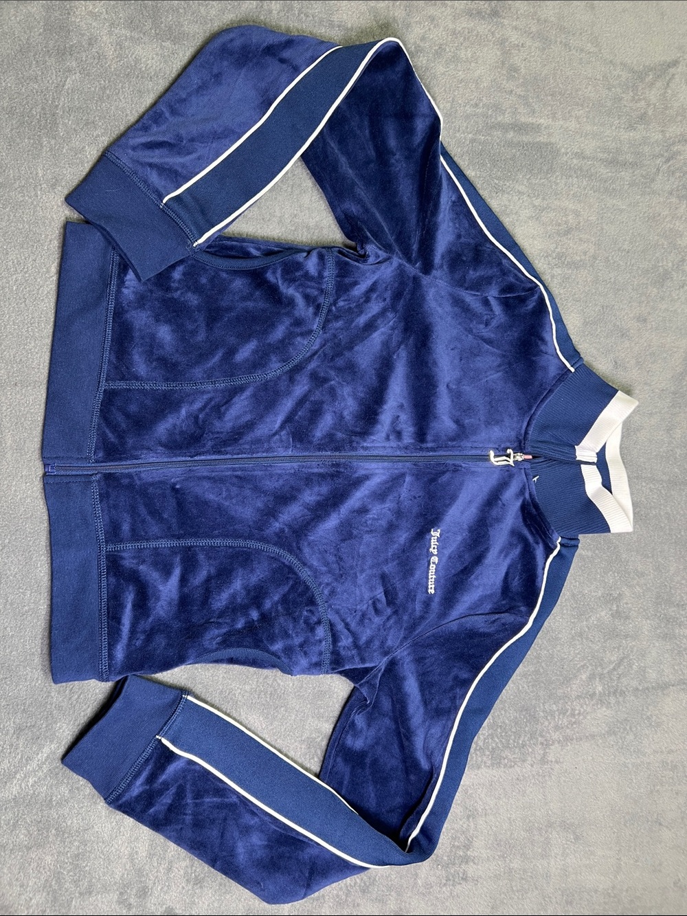 Juicy Couture Navy Velour Zip Jacket with White Trim